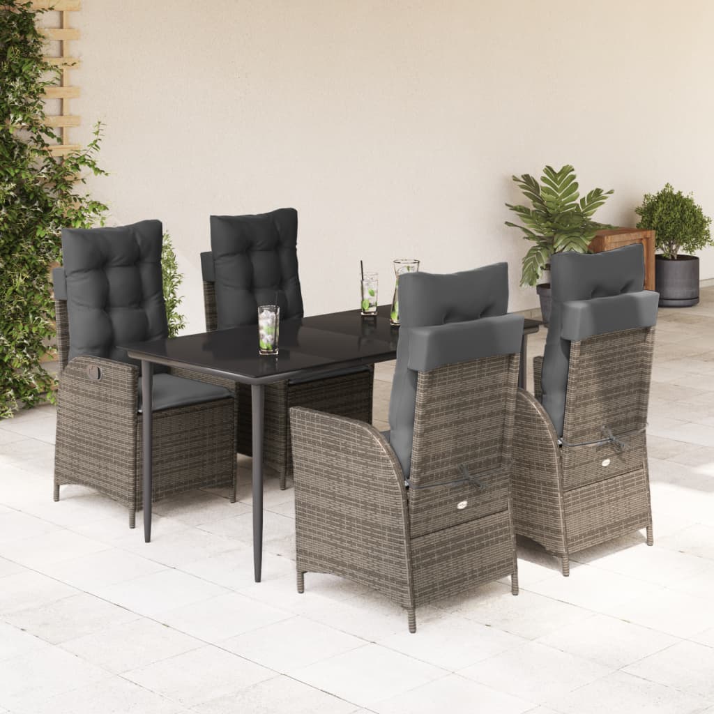 5-delige Tuinset met kussens poly rattan grijs