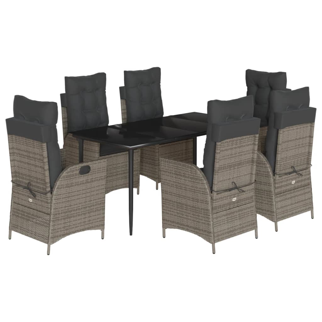 7-delige Tuinset met kussens poly rattan grijs