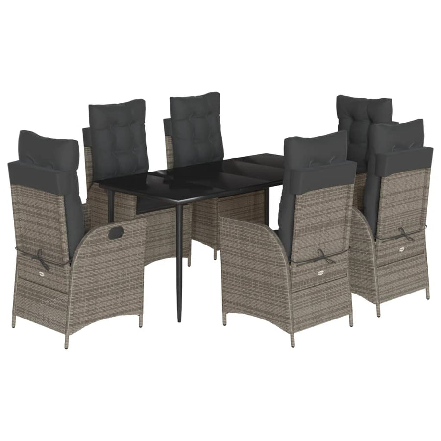 7-delige Tuinset met kussens poly rattan grijs