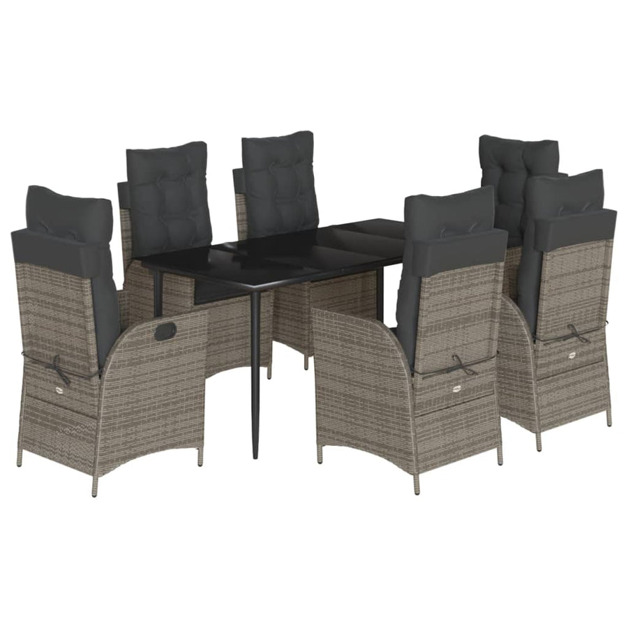 7-delige Tuinset met kussens poly rattan grijs