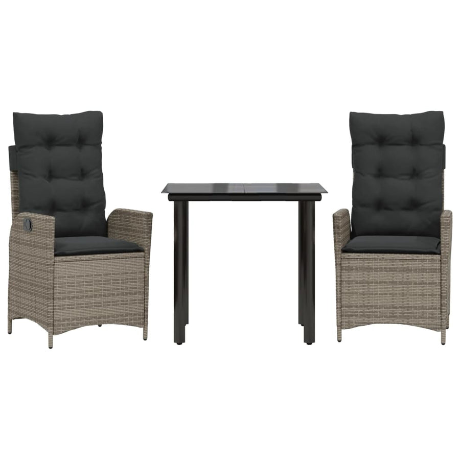 3-delige Tuinset met kussens poly rattan grijs