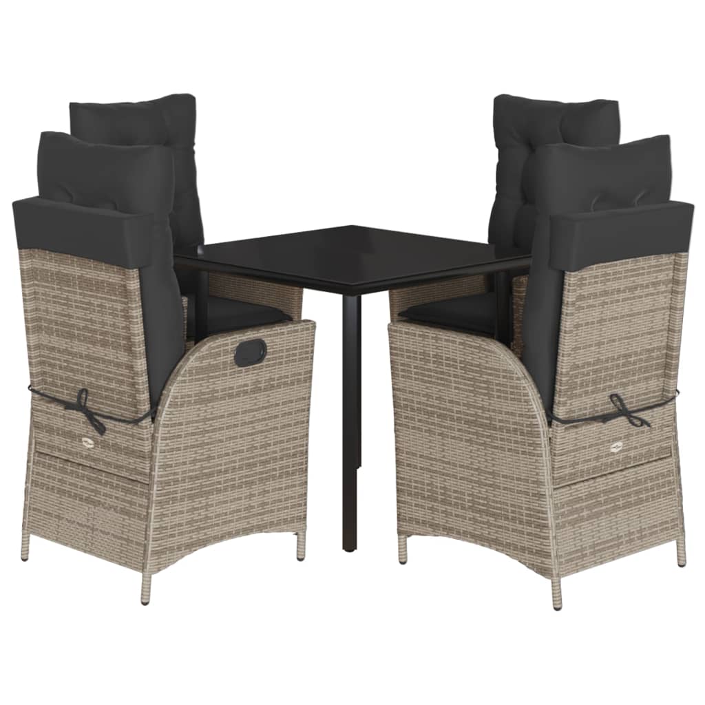 5-delige Tuinset met kussens poly rattan grijs