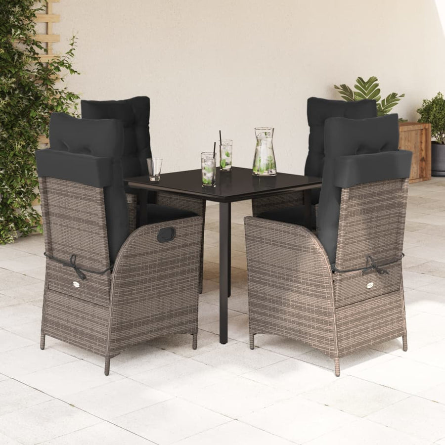 5-delige Tuinset met kussens poly rattan grijs