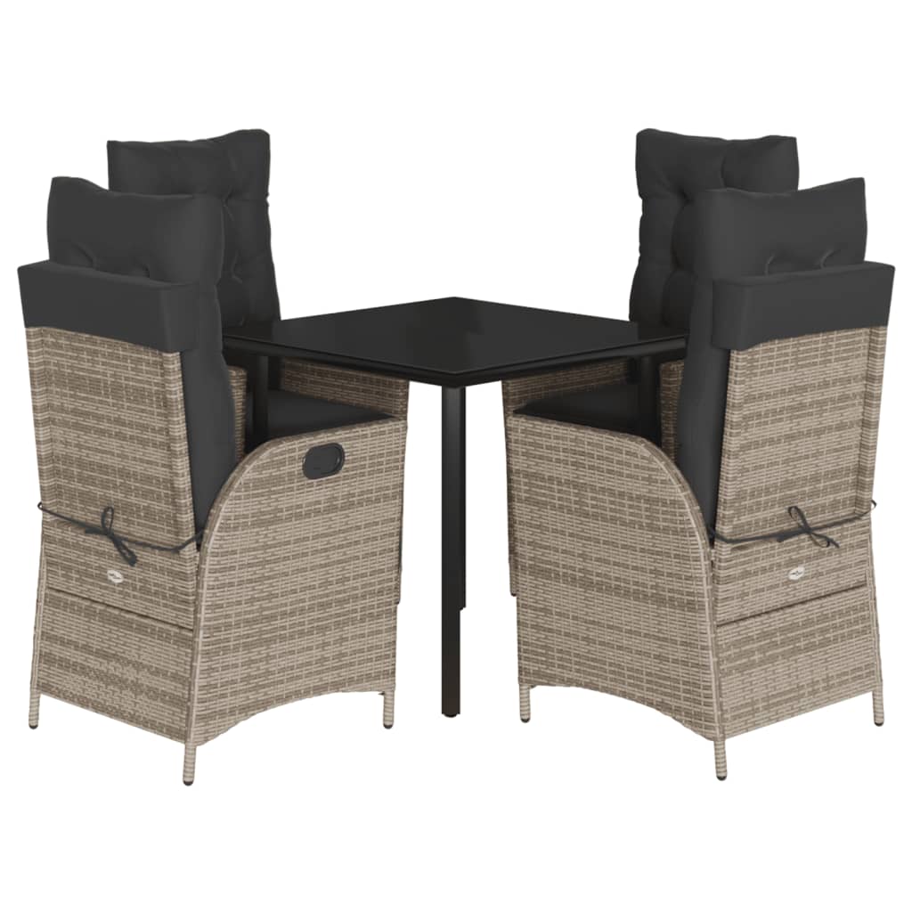 5-delige Tuinset met kussens poly rattan grijs