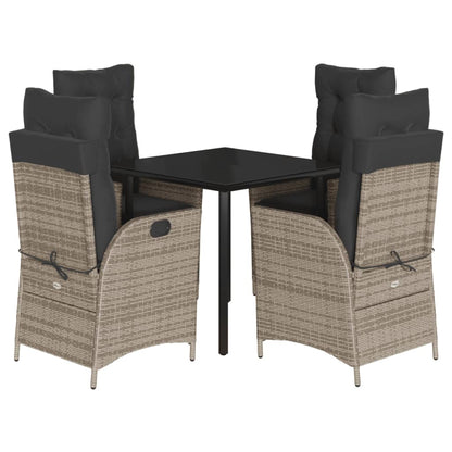 5-delige Tuinset met kussens poly rattan grijs