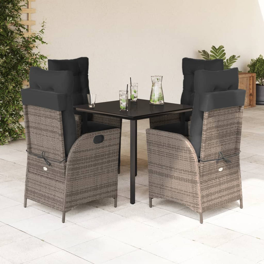 5-delige Tuinset met kussens poly rattan grijs
