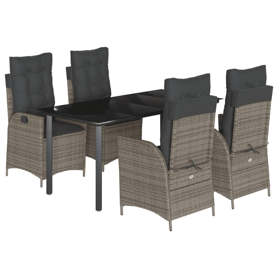 5-delige Tuinset met kussens poly rattan grijs