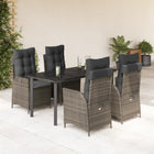 5-piece Garden Set with Cushions Poly Rattan Grey