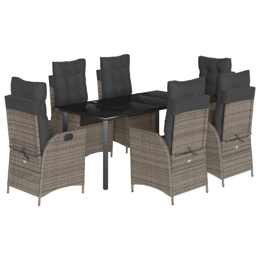 7-delige Tuinset met kussens poly rattan grijs