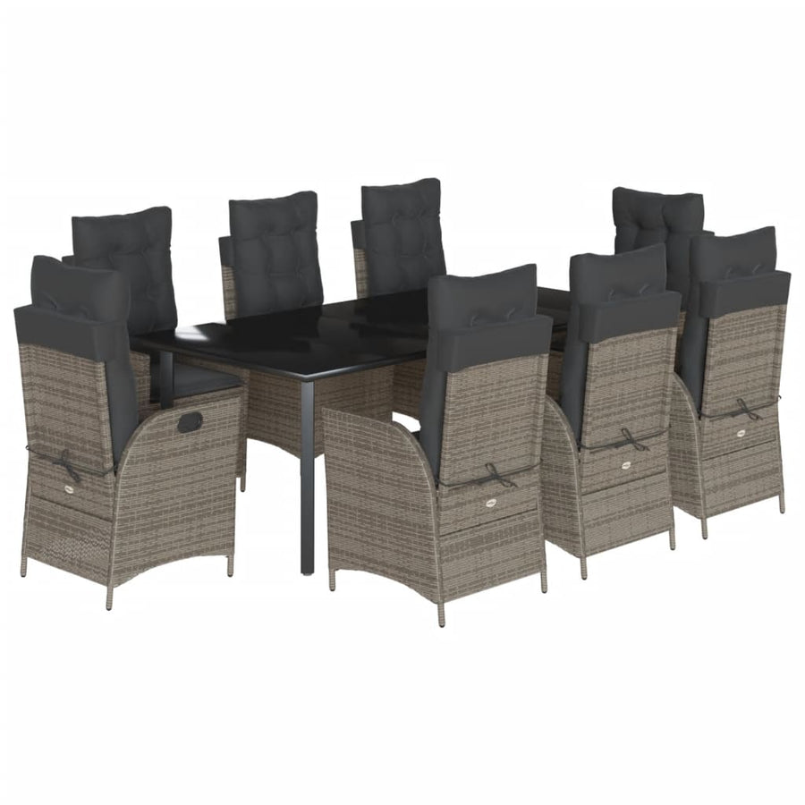 9-Delige Tuinset Met Kussens Poly Rattan Grijs