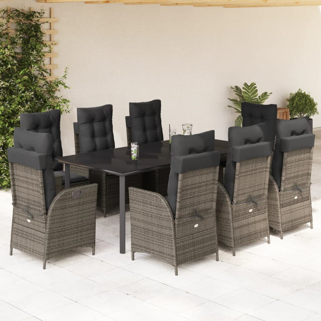 9-delige Tuinset met kussens poly rattan grijs