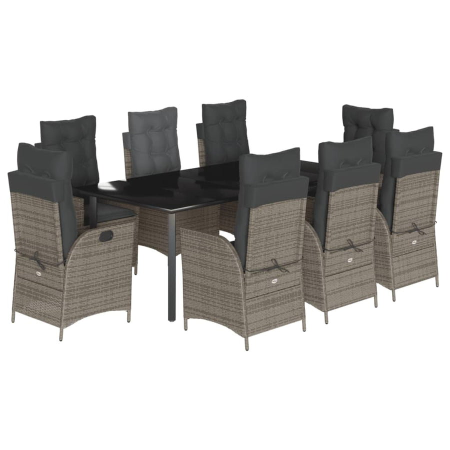 9-Delige Tuinset Met Kussens Poly Rattan Grijs