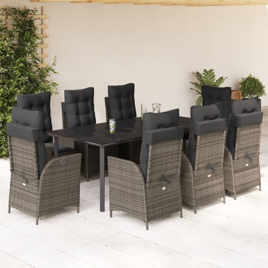 9-Delige Tuinset Met Kussens Poly Rattan Grijs