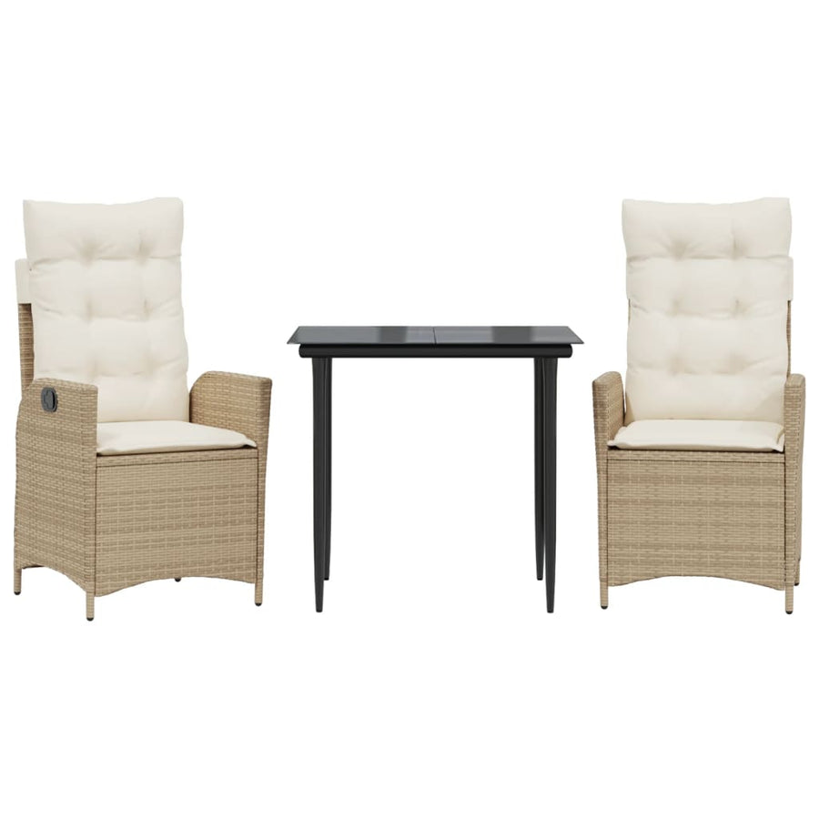 3-delige Tuinset met kussens poly rattan beige