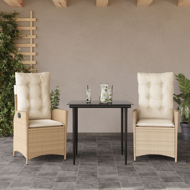 3-delige Tuinset met kussens poly rattan beige