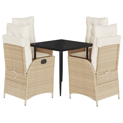 5-delige Tuinset met kussens poly rattan beige