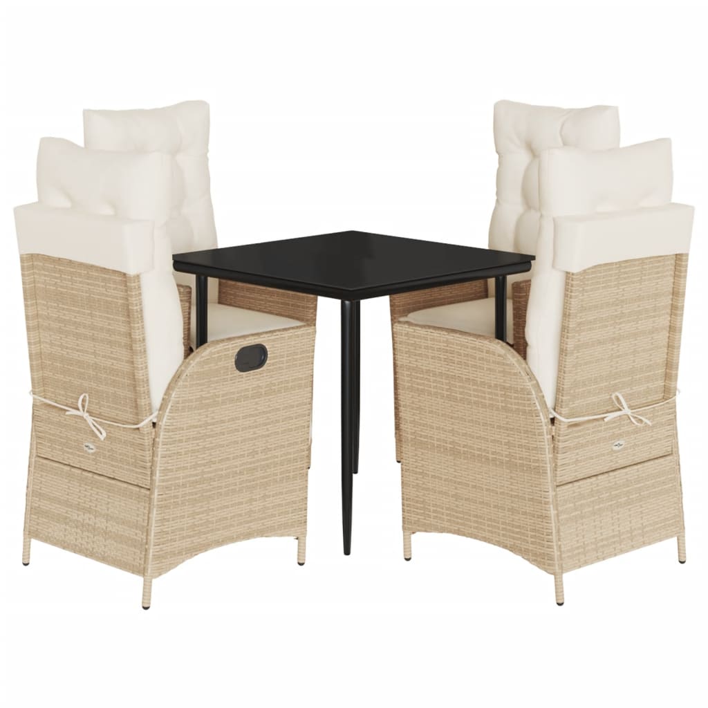 5-delige Tuinset met kussens poly rattan beige