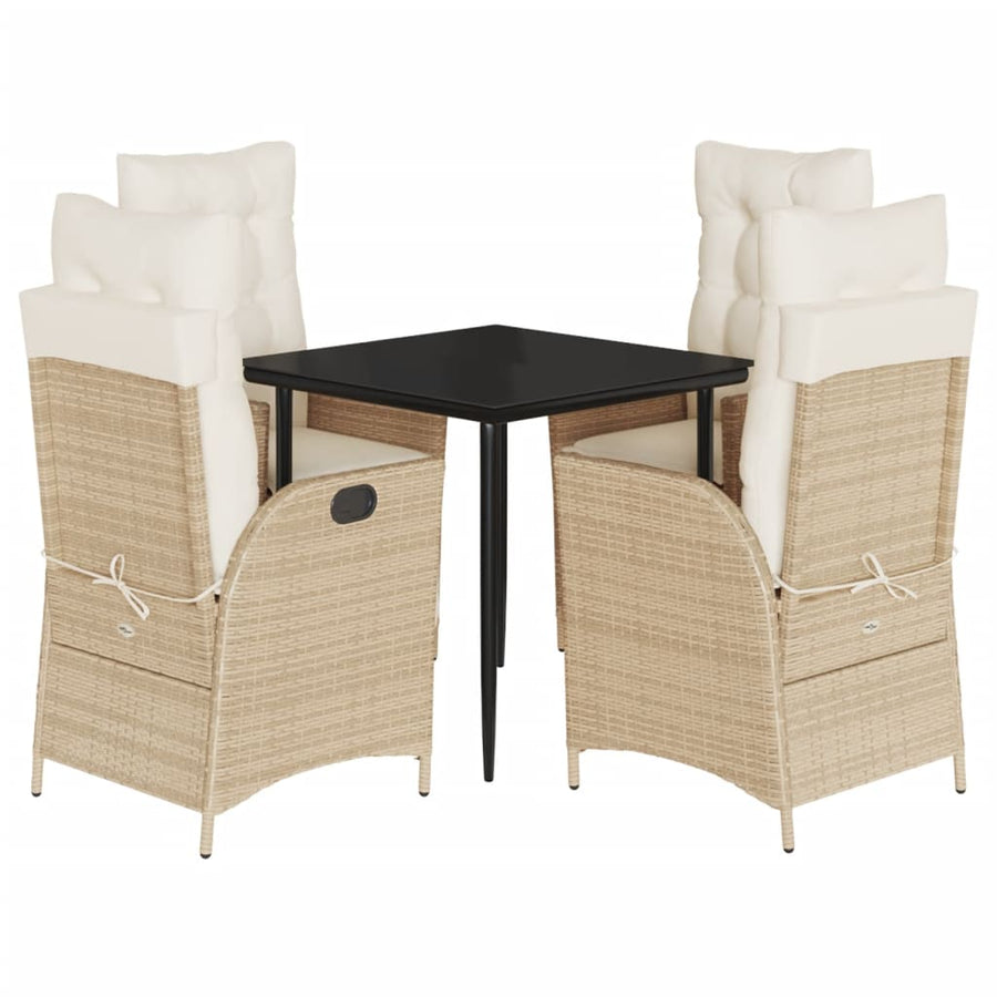 5-delige Tuinset met kussens poly rattan beige