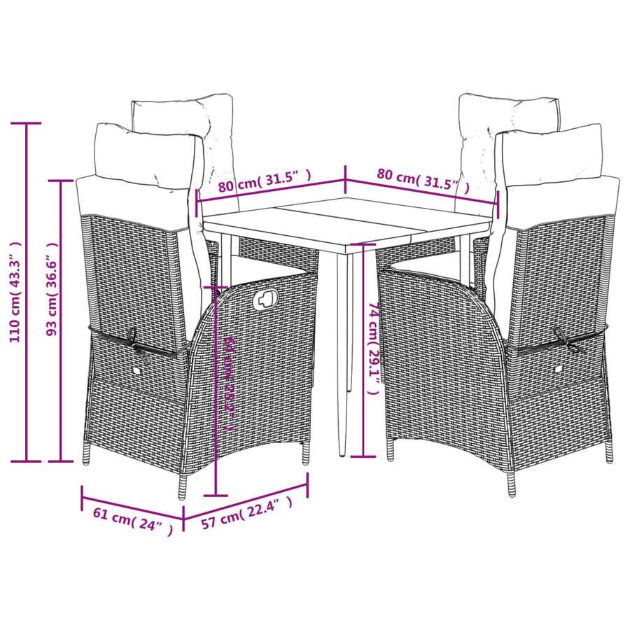 5-delige Tuinset met kussens poly rattan beige