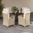 5-piece Garden Set with Cushions, Poly Rattan, Beige