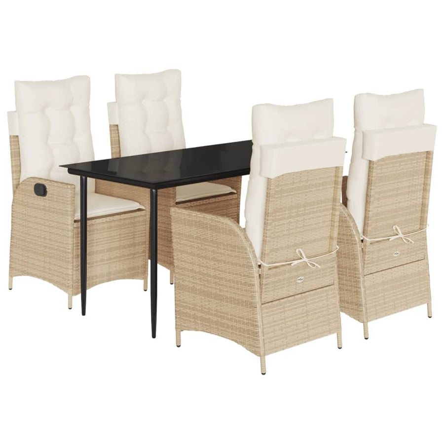 5-Delige Tuinset Met Kussens Poly Rattan Beige 4 140 x 70 x 74 cm
