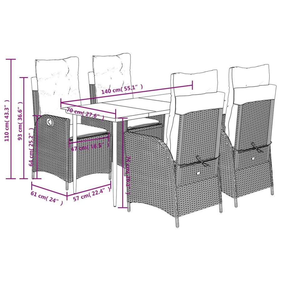 5-Delige Tuinset Met Kussens Poly Rattan Beige 4 140 x 70 x 74 cm
