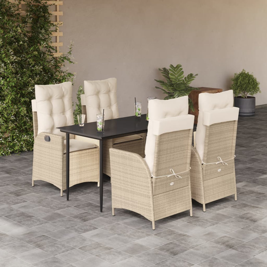 5-Delige Tuinset Met Kussens Poly Rattan Beige 4 140 x 70 x 74 cm