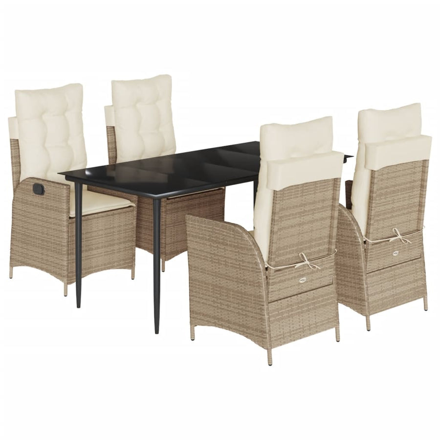5-delige Tuinset met kussens poly rattan beige
