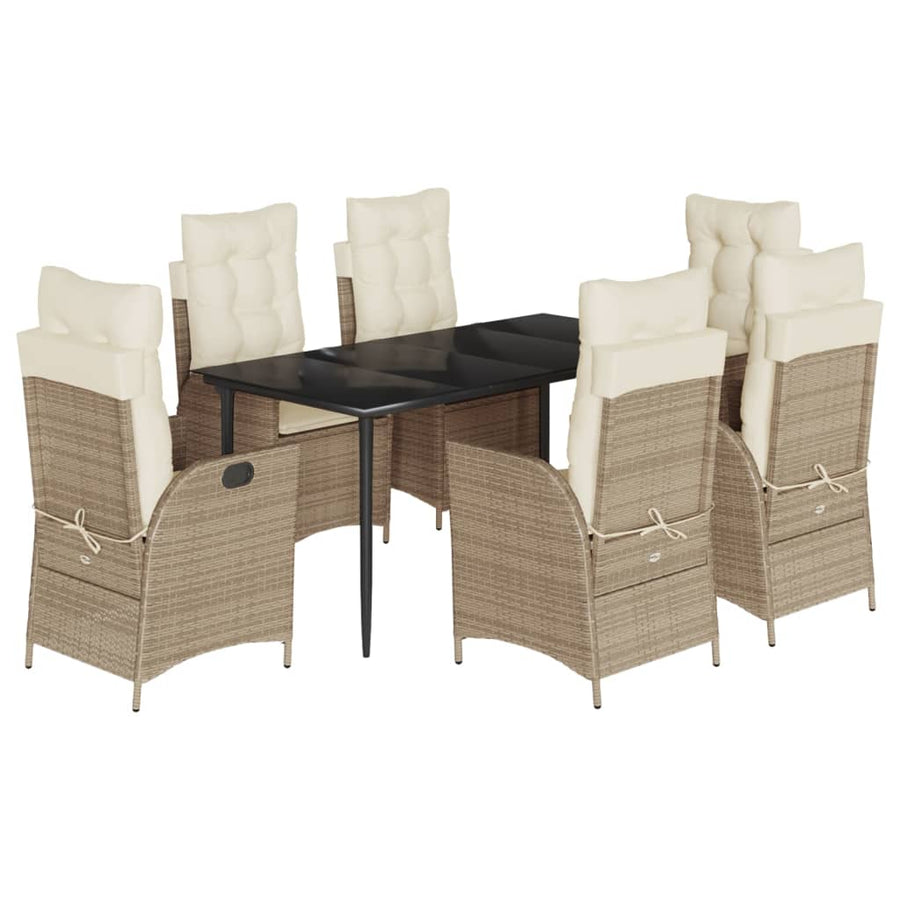 7-delige Tuinset met kussens poly rattan beige