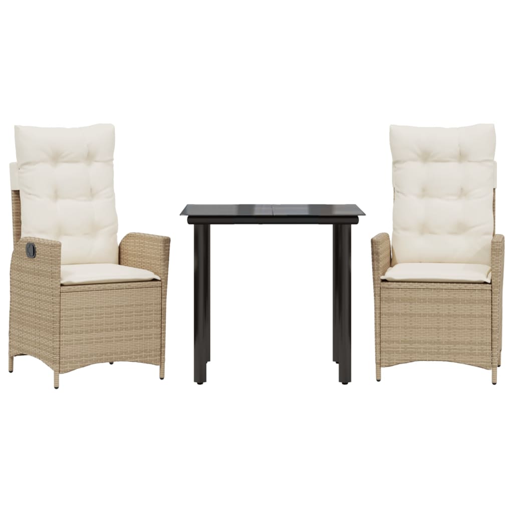 3-delige Tuinset met kussens poly rattan beige
