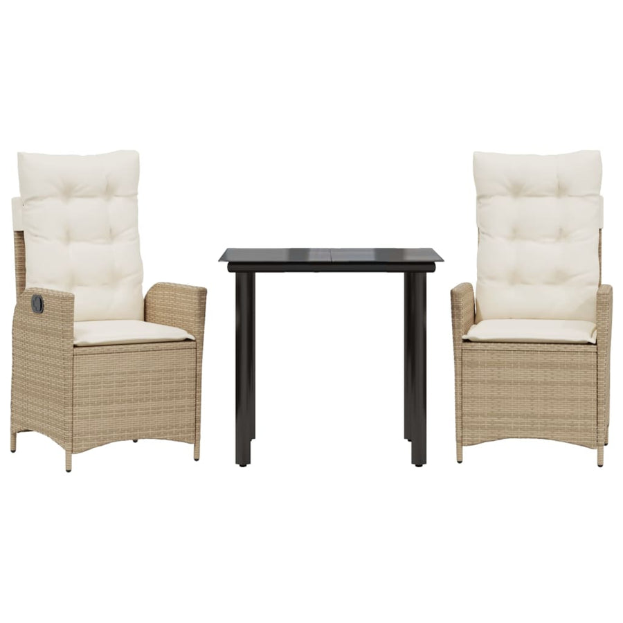 3-delige Tuinset met kussens poly rattan beige