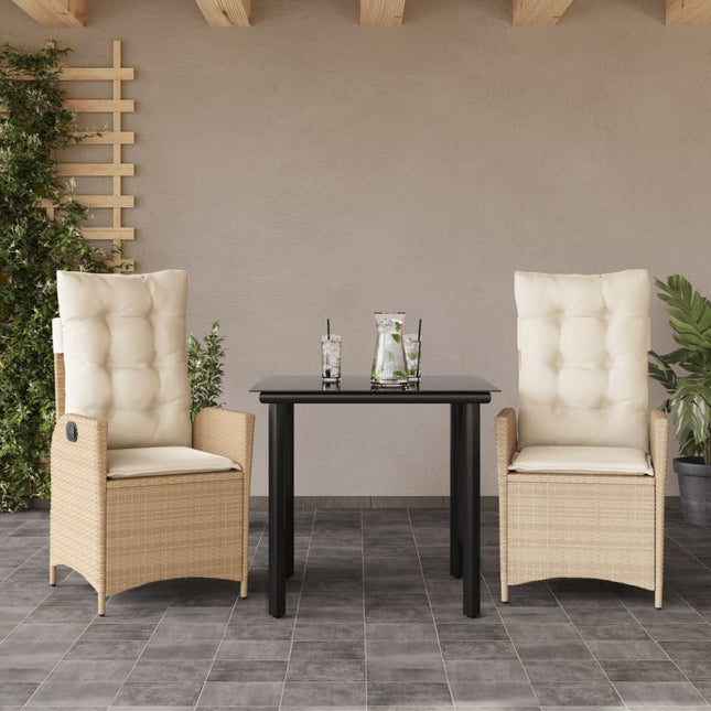 3-delige Tuinset met kussens poly rattan beige