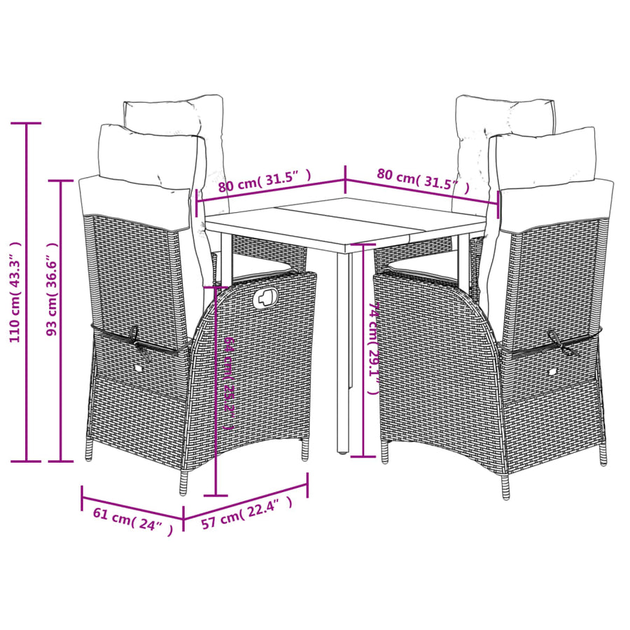5-delige Tuinset met kussens poly rattan beige