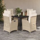5-piece Garden Set with Cushions, Poly Rattan, Beige