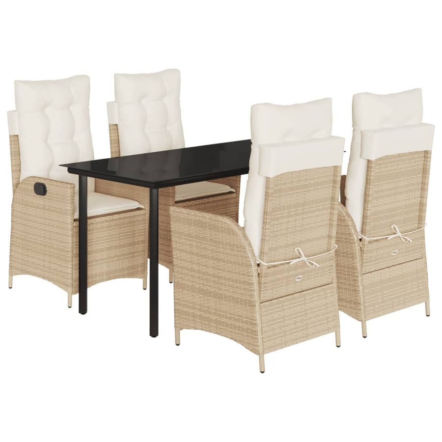5-delige Tuinset met kussens poly rattan beige