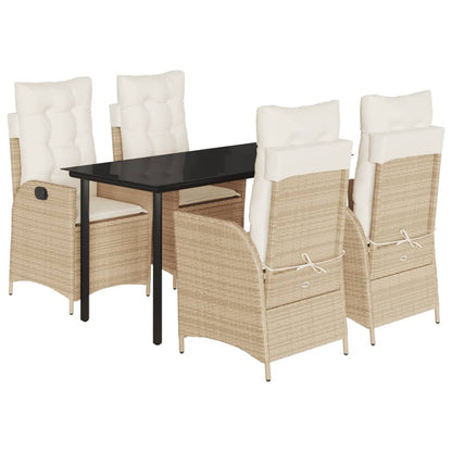 5-delige Tuinset met kussens poly rattan beige