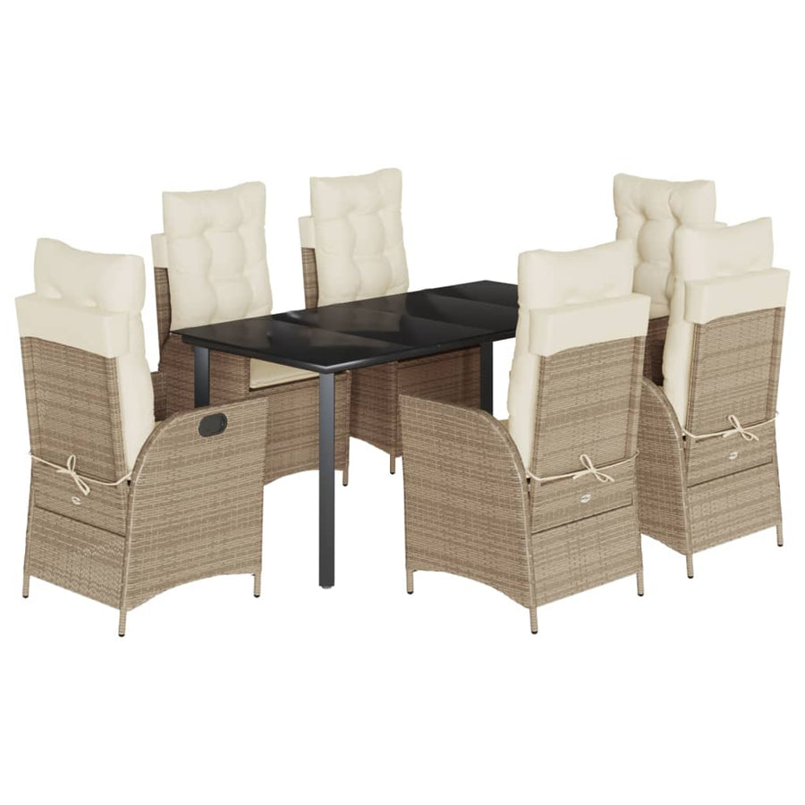 7-delige Tuinset met kussens poly rattan beige