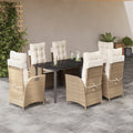 7-Piece Poly Rattan Garden Furniture Set with Cushions - Beige