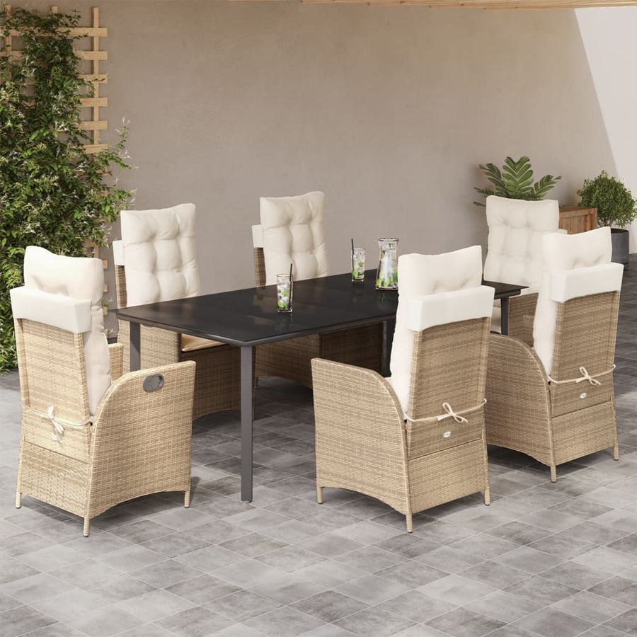 7-Delige Tuinset Met Kussens Poly Rattan Beige