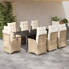 9-delige Tuinset met kussens poly rattan beige