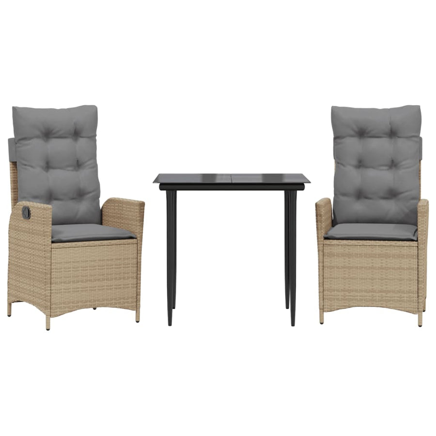 3-delige Tuinset met kussens poly rattan beige