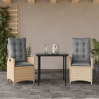 3-delige Tuinset met kussens poly rattan beige