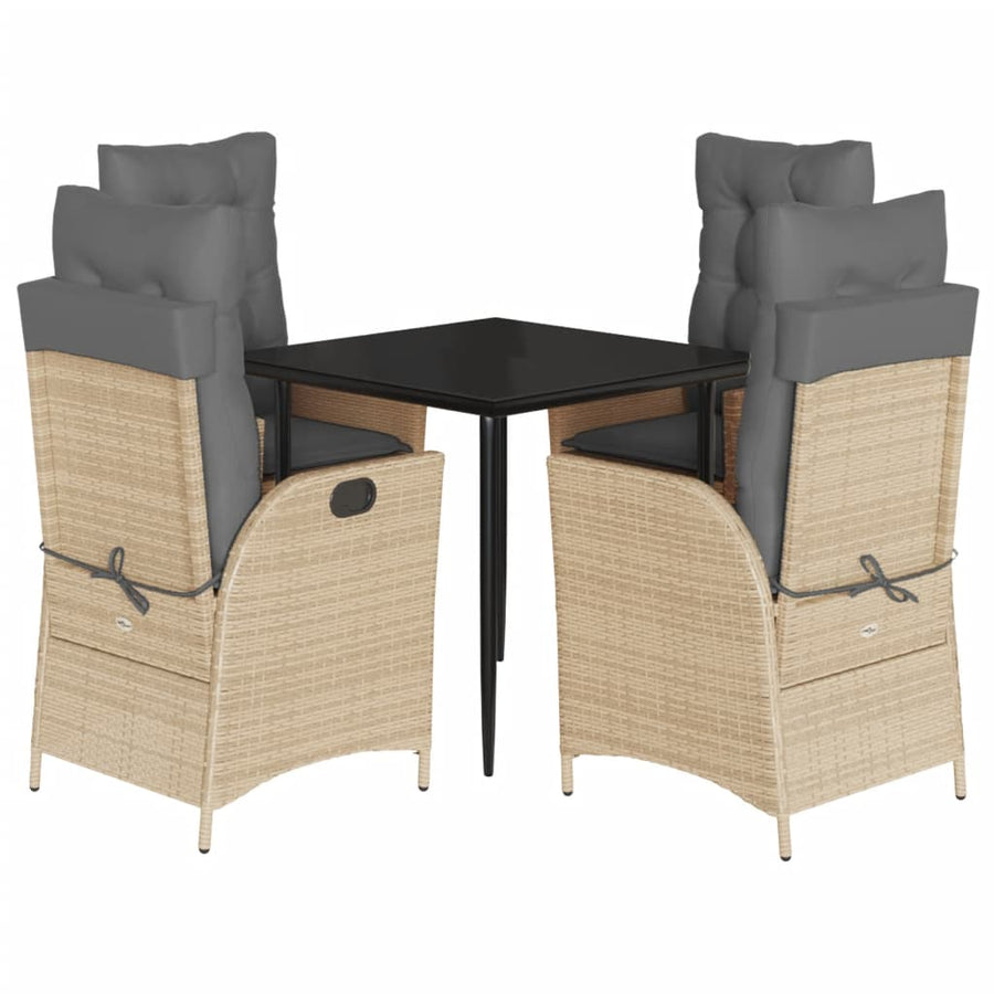 5-delige Tuinset met kussens poly rattan beige