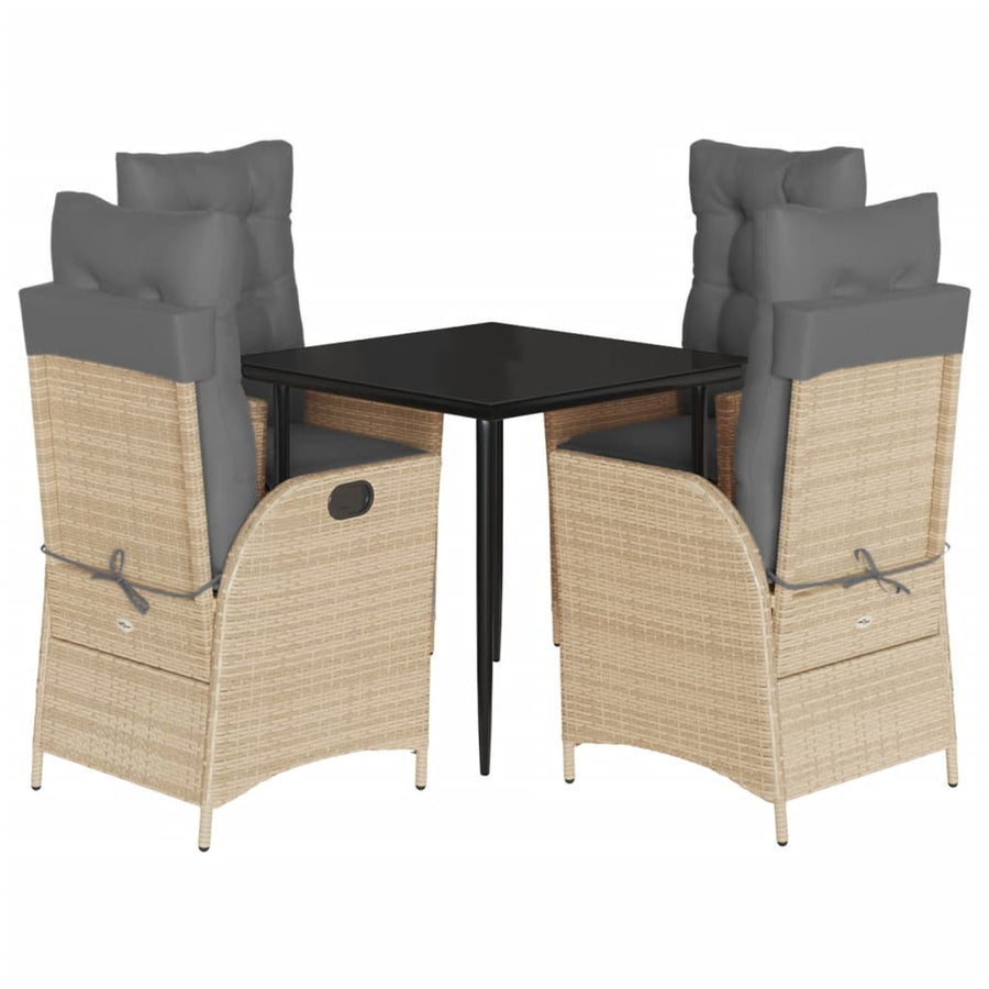 5-delige Tuinset met kussens poly rattan beige