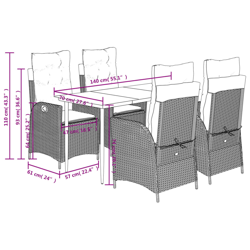 5-Delige Tuinset Met Kussens Poly Rattan Beige 4 140 x 70 x 74 cm