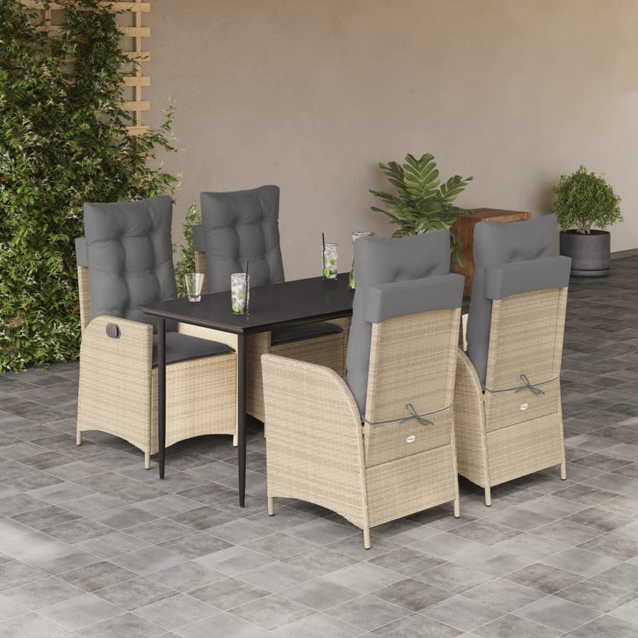 5-Delige Tuinset Met Kussens Poly Rattan Beige 4 140 x 70 x 74 cm