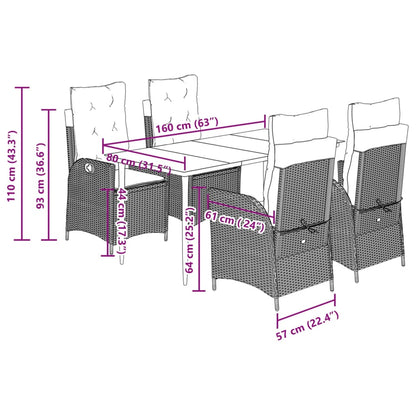 5-delige Tuinset met kussens poly rattan beige