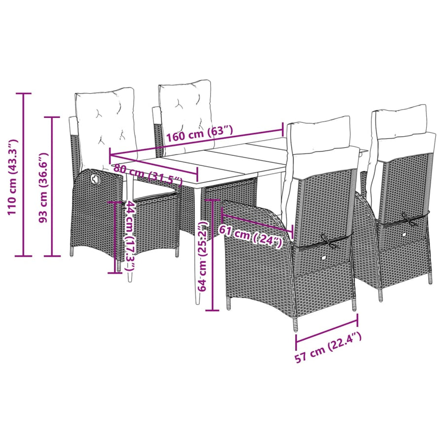 5-delige Tuinset met kussens poly rattan beige