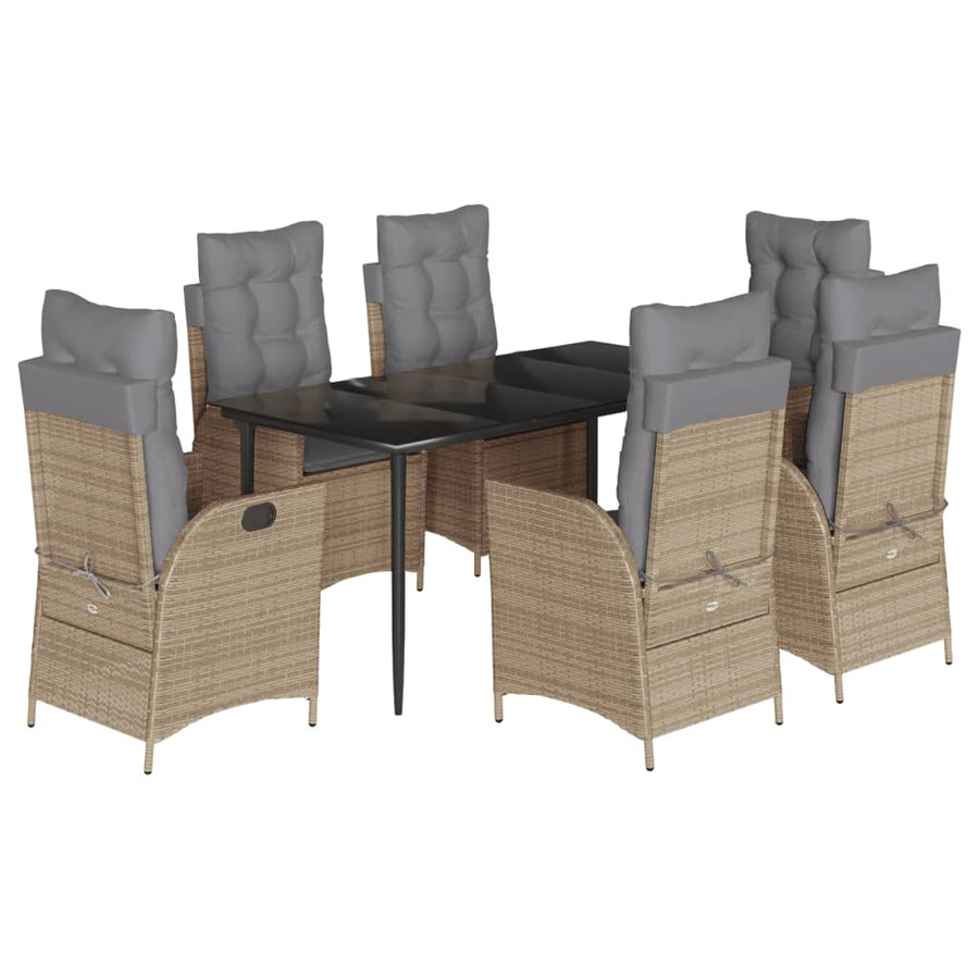 7-delige Tuinset met kussens poly rattan beige