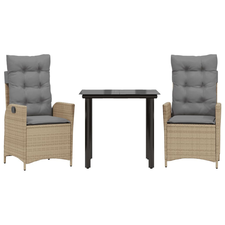 3-delige Tuinset met kussens poly rattan beige